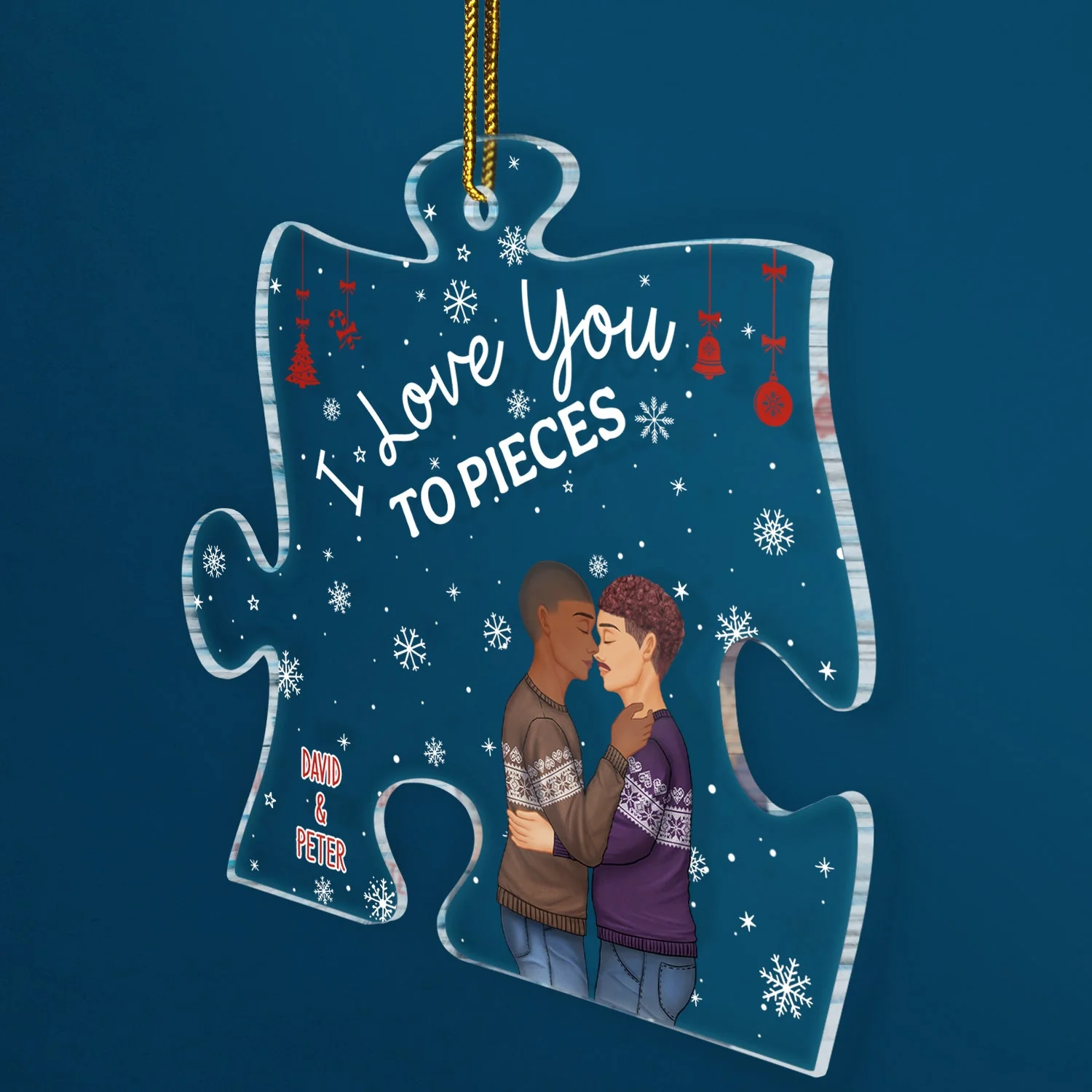 Couple I Love You To Pieces - Christmas Gift For Couples, Lovers, Wife, Husband, Girlfriend, Boyfriend - Personalized Custom Shaped Acrylic Ornament - Image 2