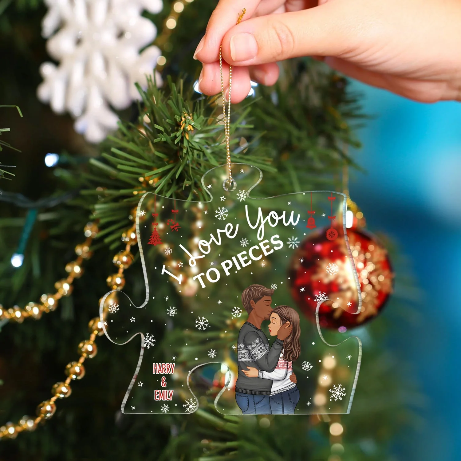 Couple I Love You To Pieces - Christmas Gift For Couples, Lovers, Wife, Husband, Girlfriend, Boyfriend - Personalized Custom Shaped Acrylic Ornament - Image 4