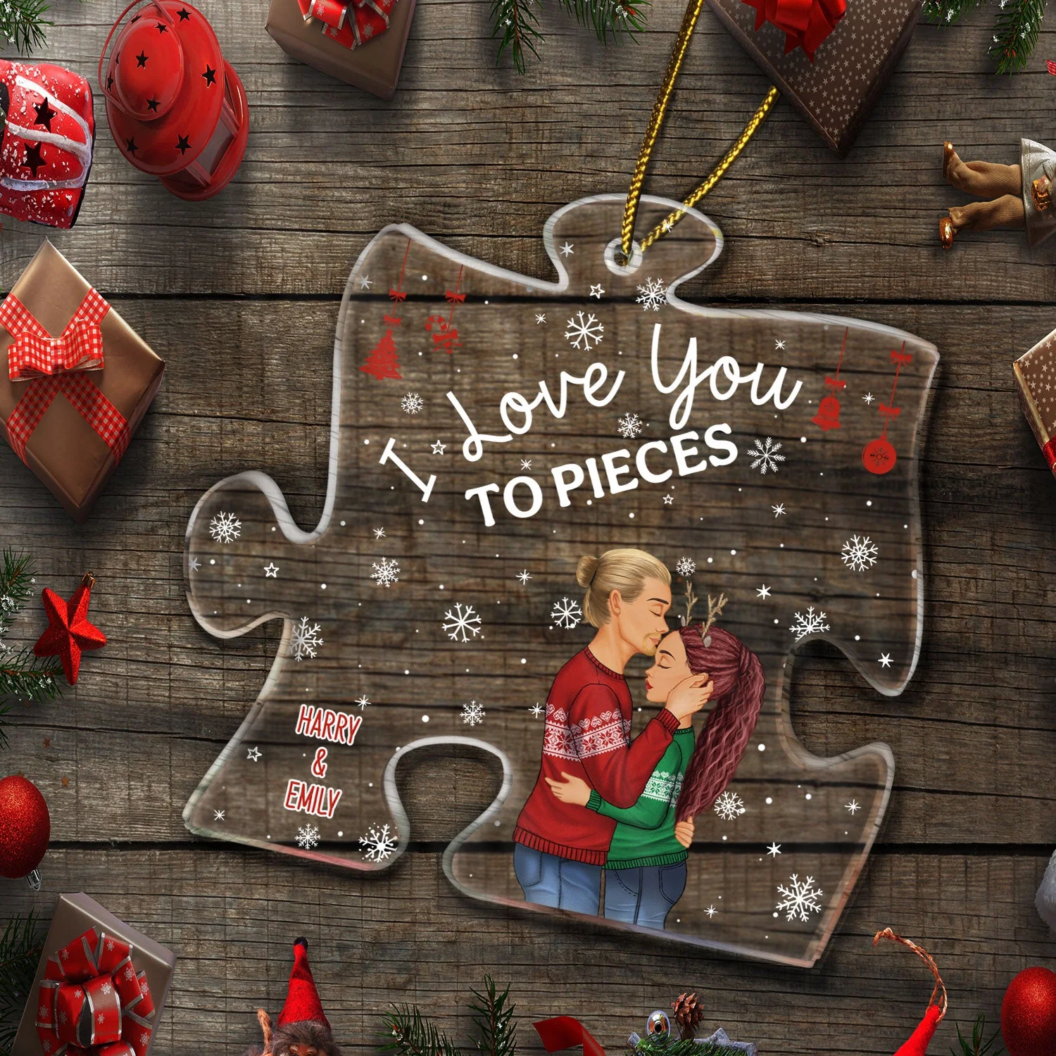 Couple I Love You To Pieces - Christmas Gift For Couples, Lovers, Wife, Husband, Girlfriend, Boyfriend - Personalized Custom Shaped Acrylic Ornament - Image 5