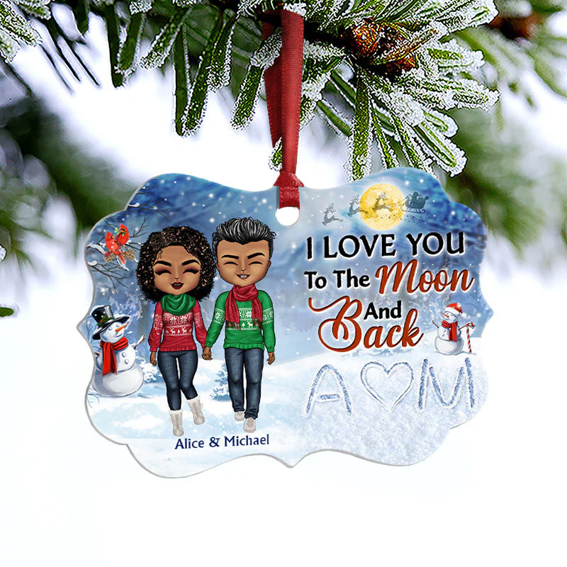 Couple I Love You To The Moon And Back - Christmas Gift For Couple - Personalized Custom Aluminum Ornament - Image 3