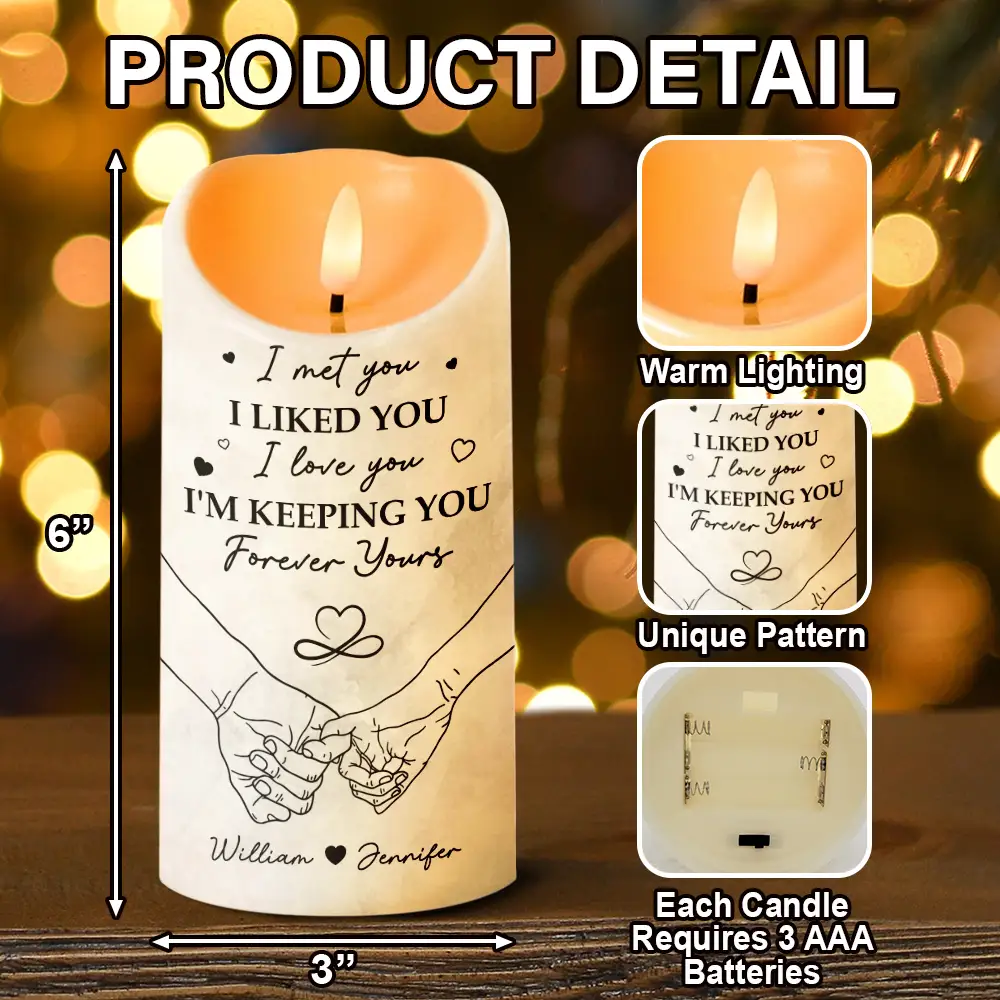 Couple I Met You I Liked You I Love You - Personalized Flameless LED Candle - Image 5