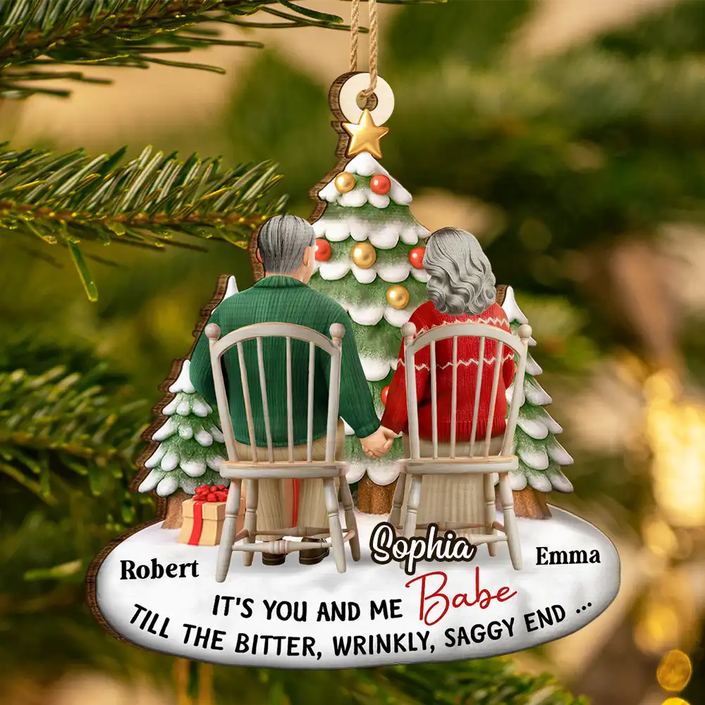 Couple It's You And Me Till The Bitter Wrinkly - Personalized Custom Shaped Wooden Ornament - Image 3