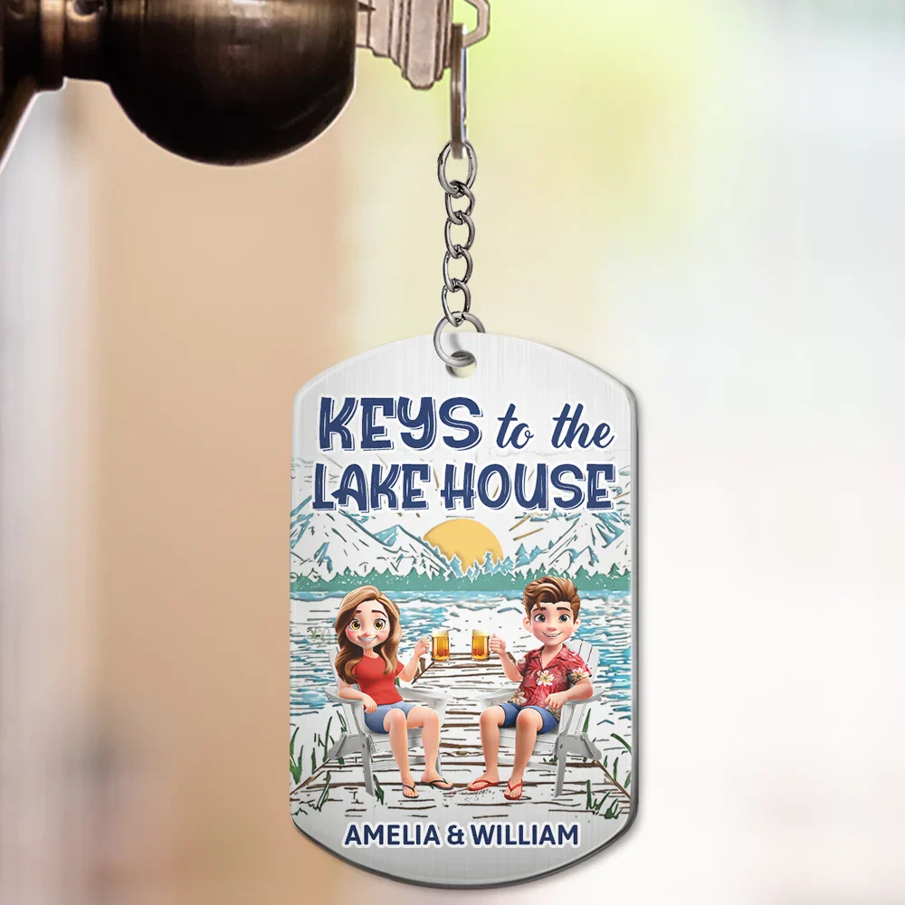Couple Keys To The Lake House Beach House - Personalized Aluminum Keychain - Image 3