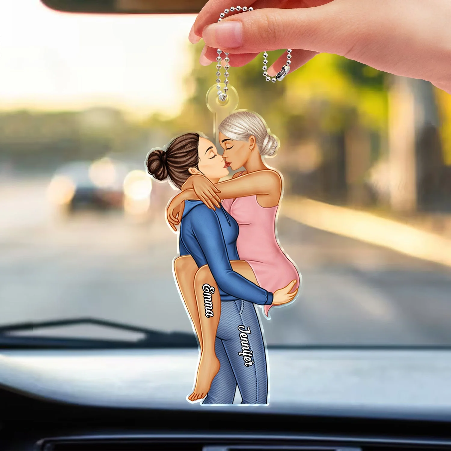 Couple Kissing - Anniversary Gift For Couples - Personalized Acrylic Car Hanger - Image 3