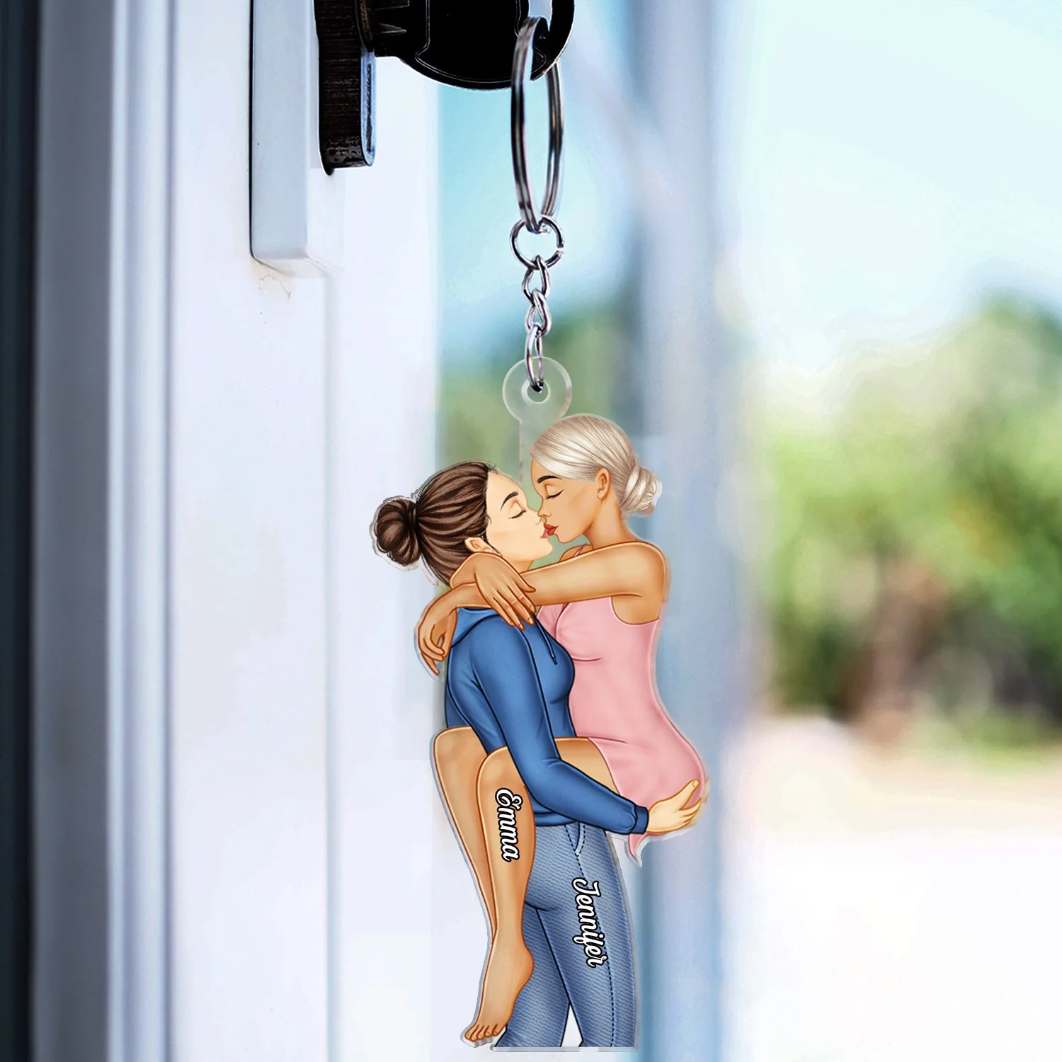 Couple Kissing - Anniversary Gift For Couples - Personalized Cutout Acrylic Keychain - Image 3