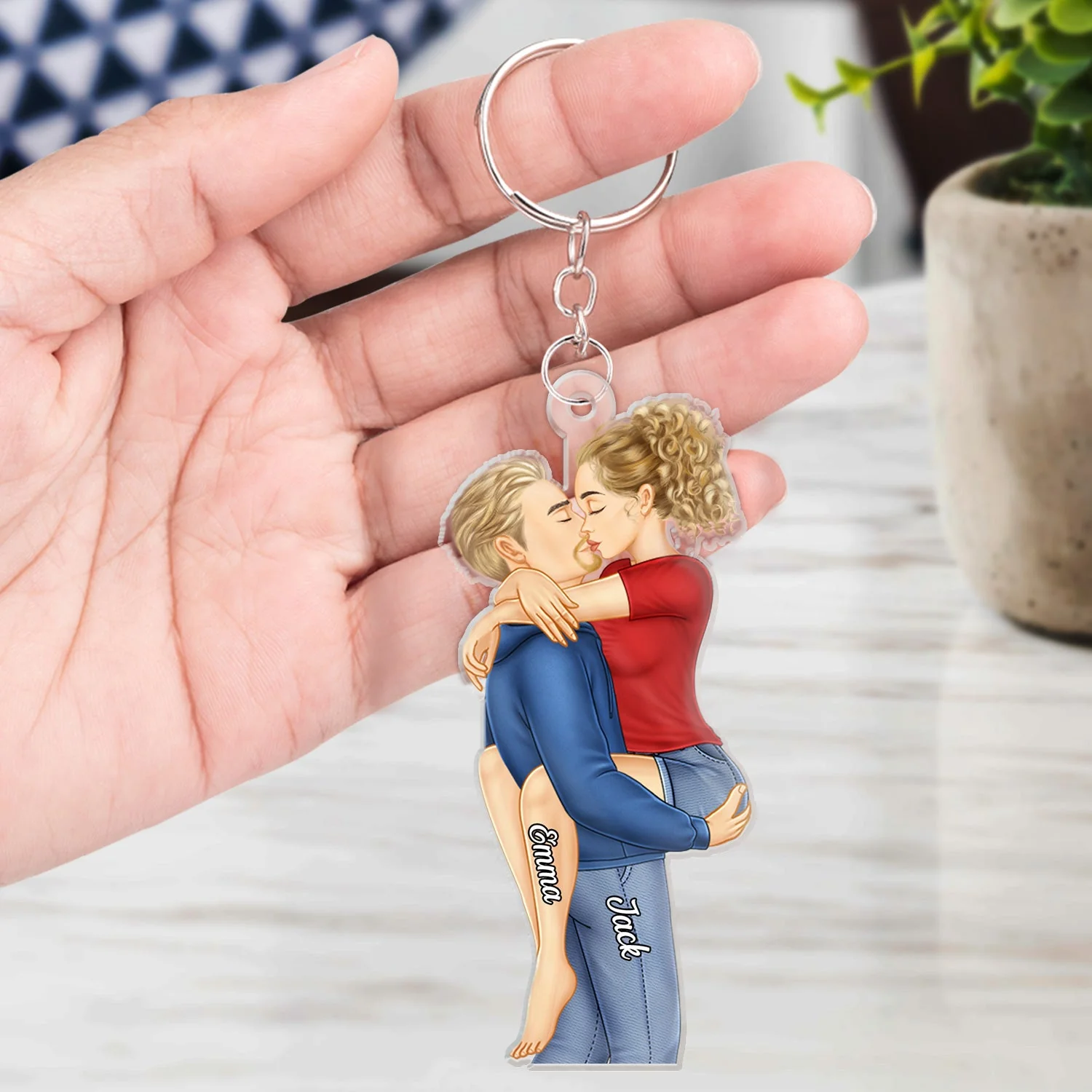 Couple Kissing - Anniversary Gift For Couples - Personalized Cutout Acrylic Keychain - Image 4