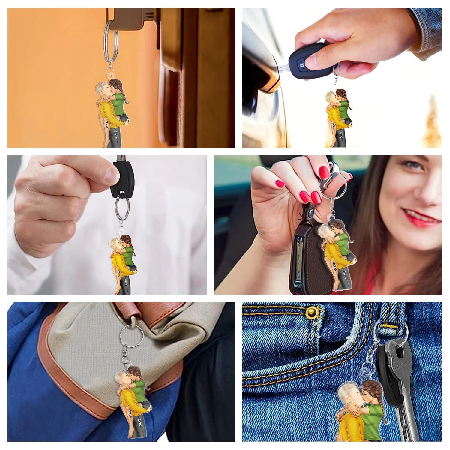 Couple Kissing - Anniversary Gift For Couples - Personalized Cutout Acrylic Keychain - Image 6