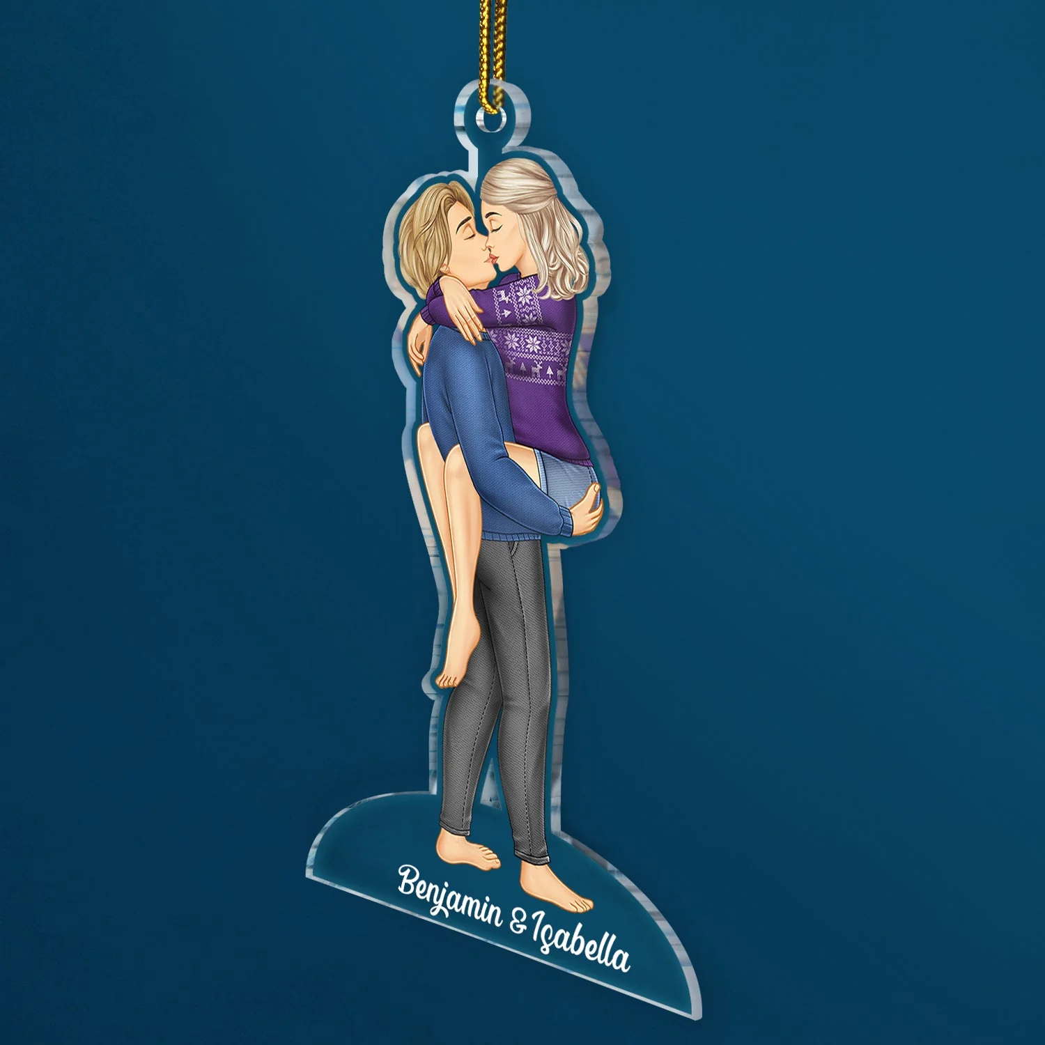 Couple Kissing - Christmas Gift For Lover, Husband, Wife, Couples - Personalized Cutout Acrylic Ornament - Image 2