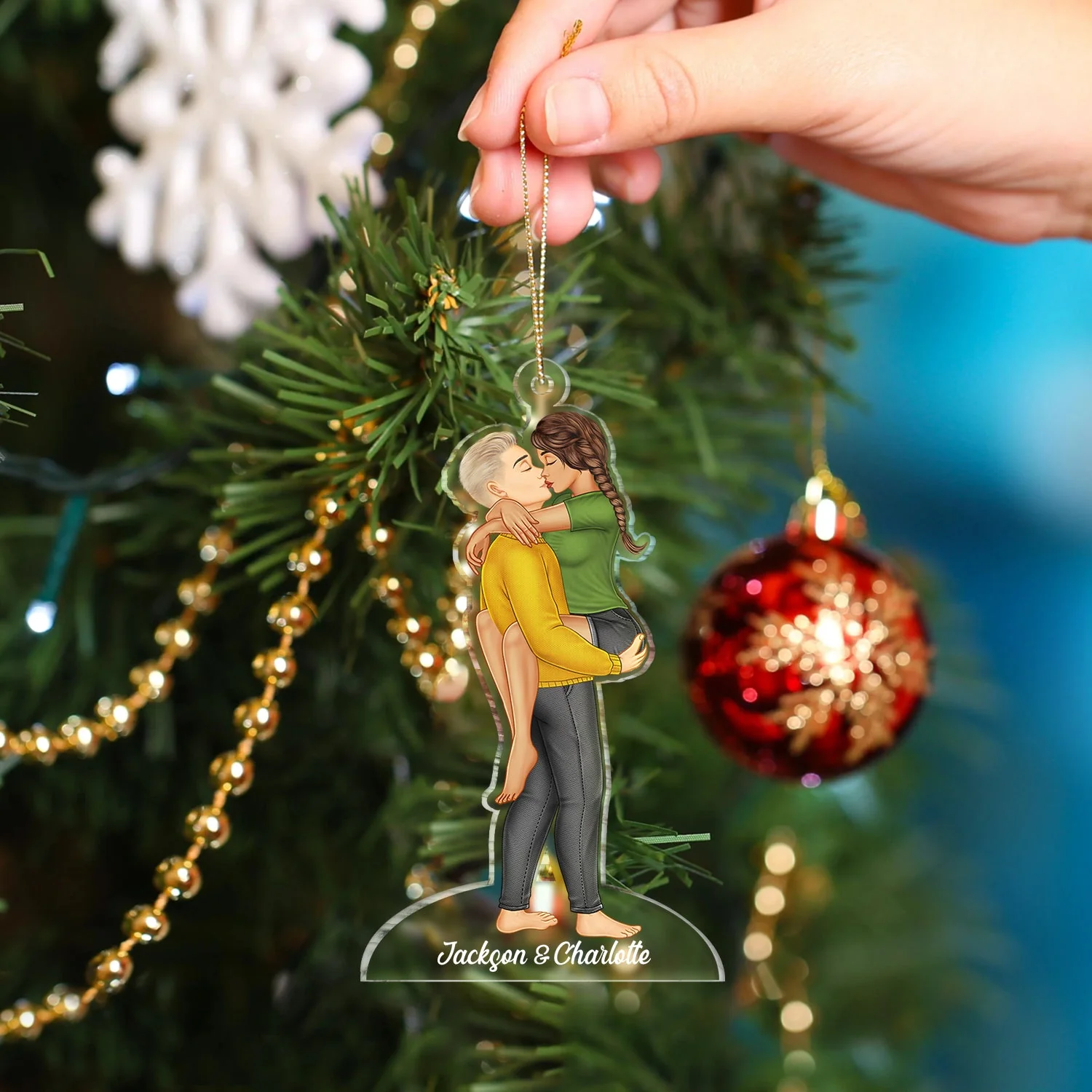 Couple Kissing - Christmas Gift For Lover, Husband, Wife, Couples - Personalized Cutout Acrylic Ornament - Image 4