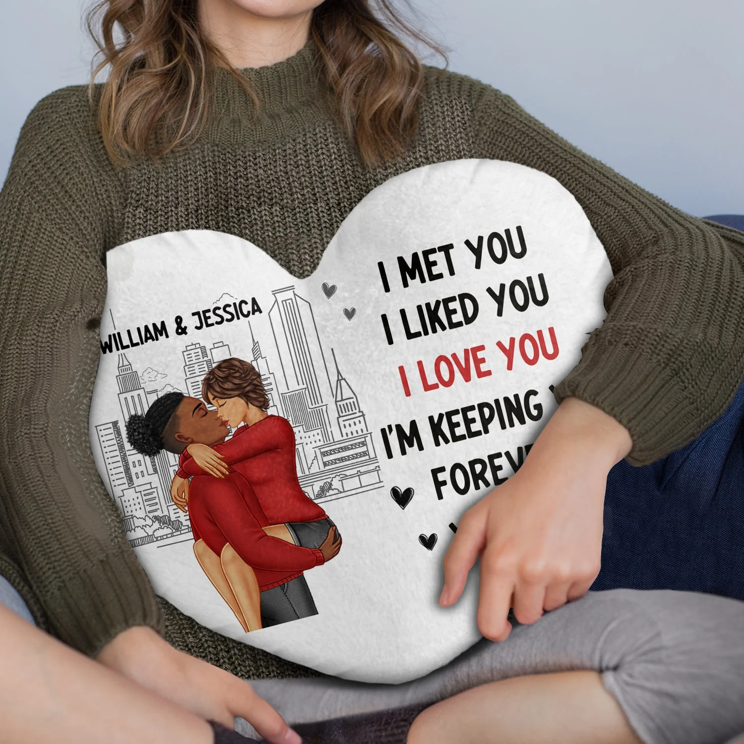 Couple Kissing Forever Yours - Gift For Couples - Personalized Heart Shaped Pillow - Image 3