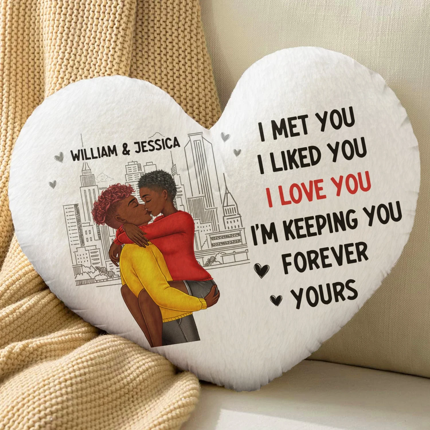 Couple Kissing Forever Yours - Gift For Couples - Personalized Heart Shaped Pillow - Image 4