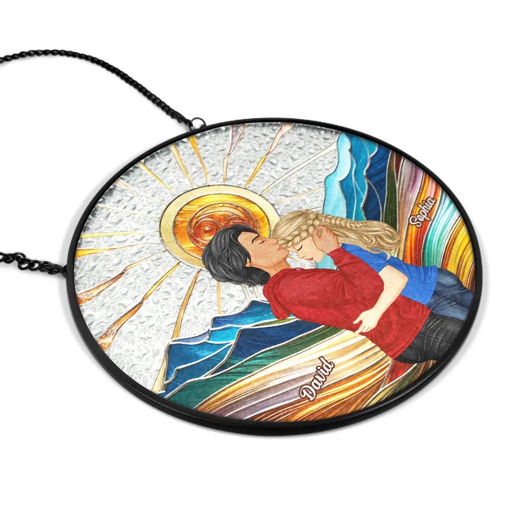 Couple Kissing In The Sun - Personalized Stained Glass Window Hanging Suncatcher - Image 2