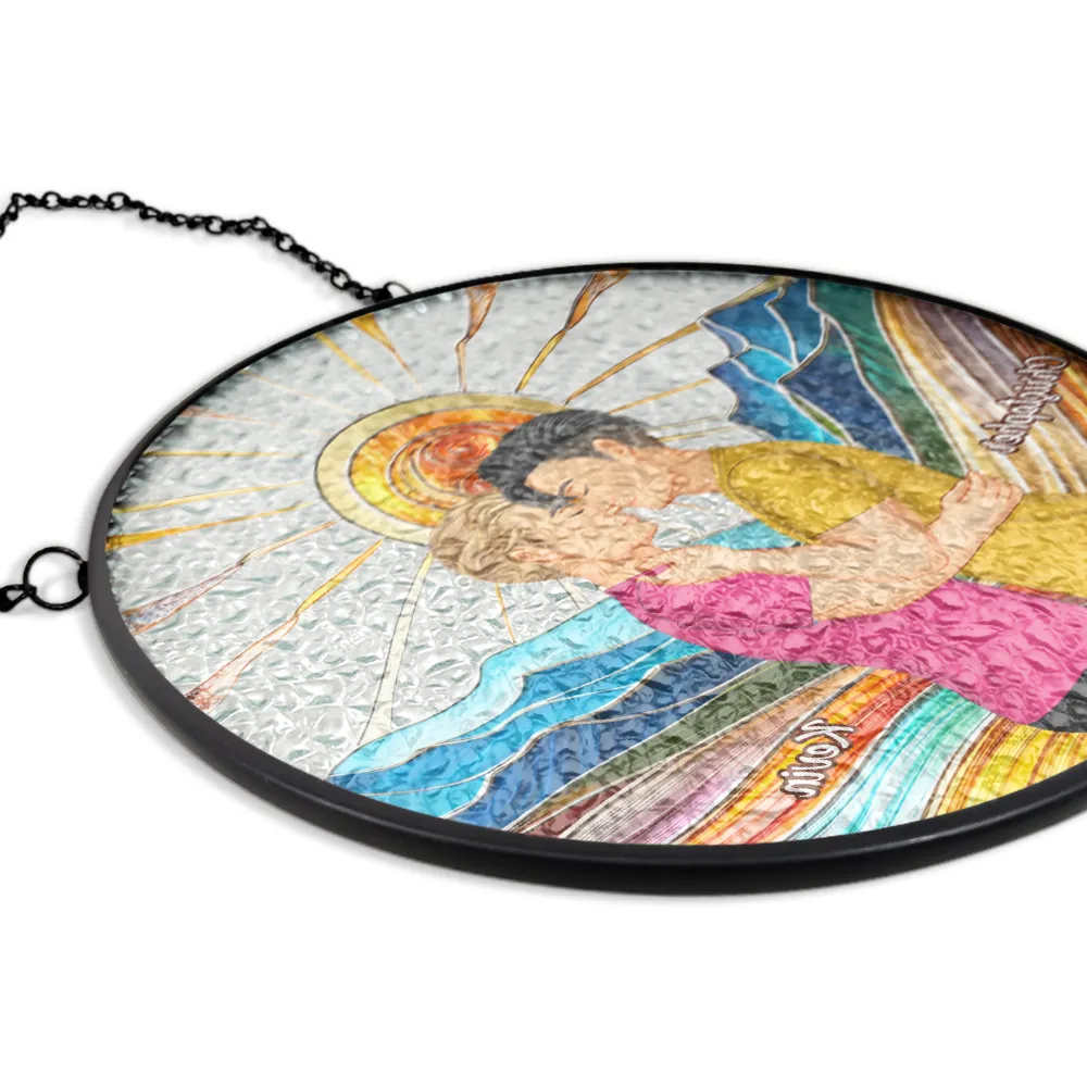 Couple Kissing In The Sun - Personalized Stained Glass Window Hanging Suncatcher - Image 5