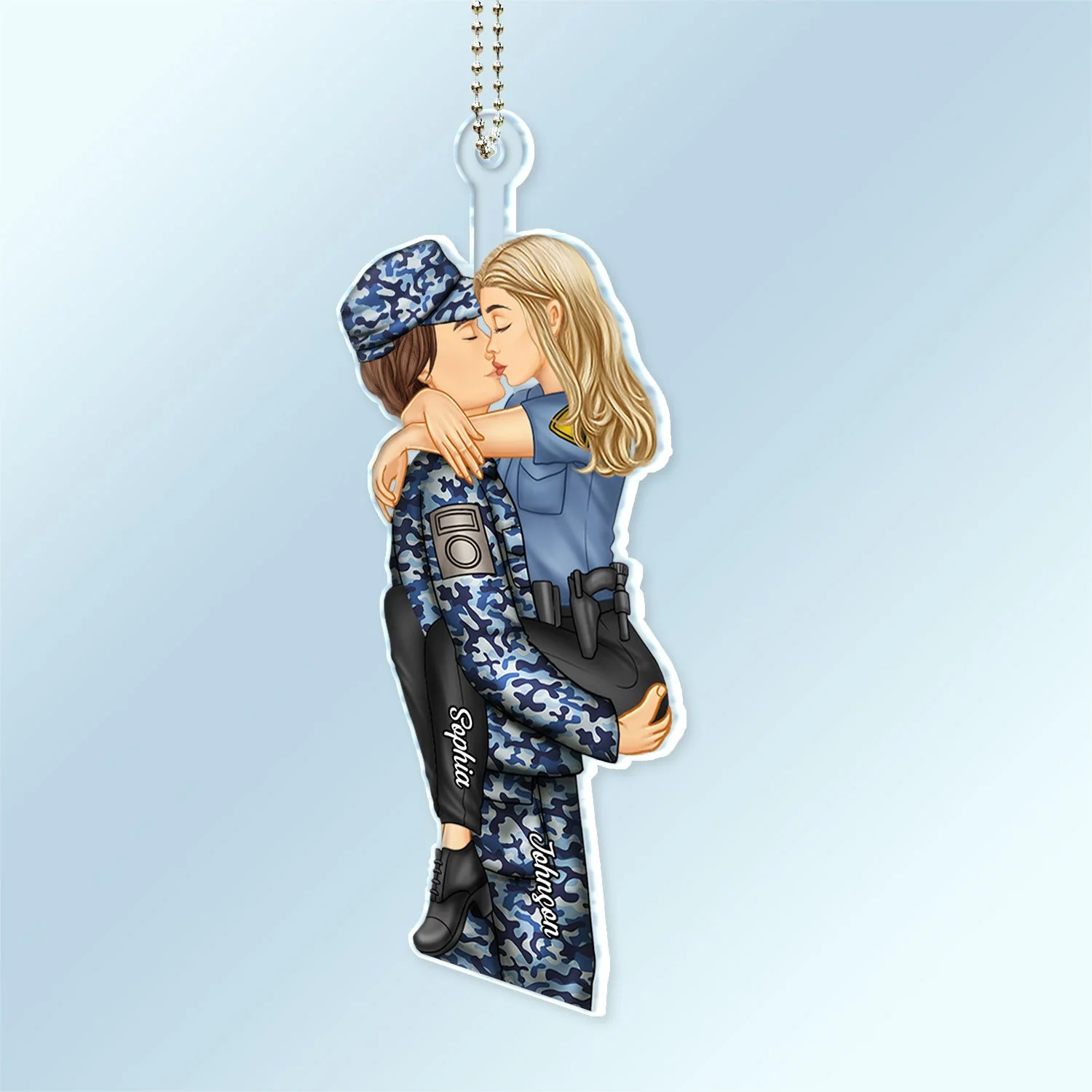 Couple Kissing Occupation - Gift For Couples, Nurse, Firefighter, Police Officer - Personalized Acrylic Car Hanger - Image 2