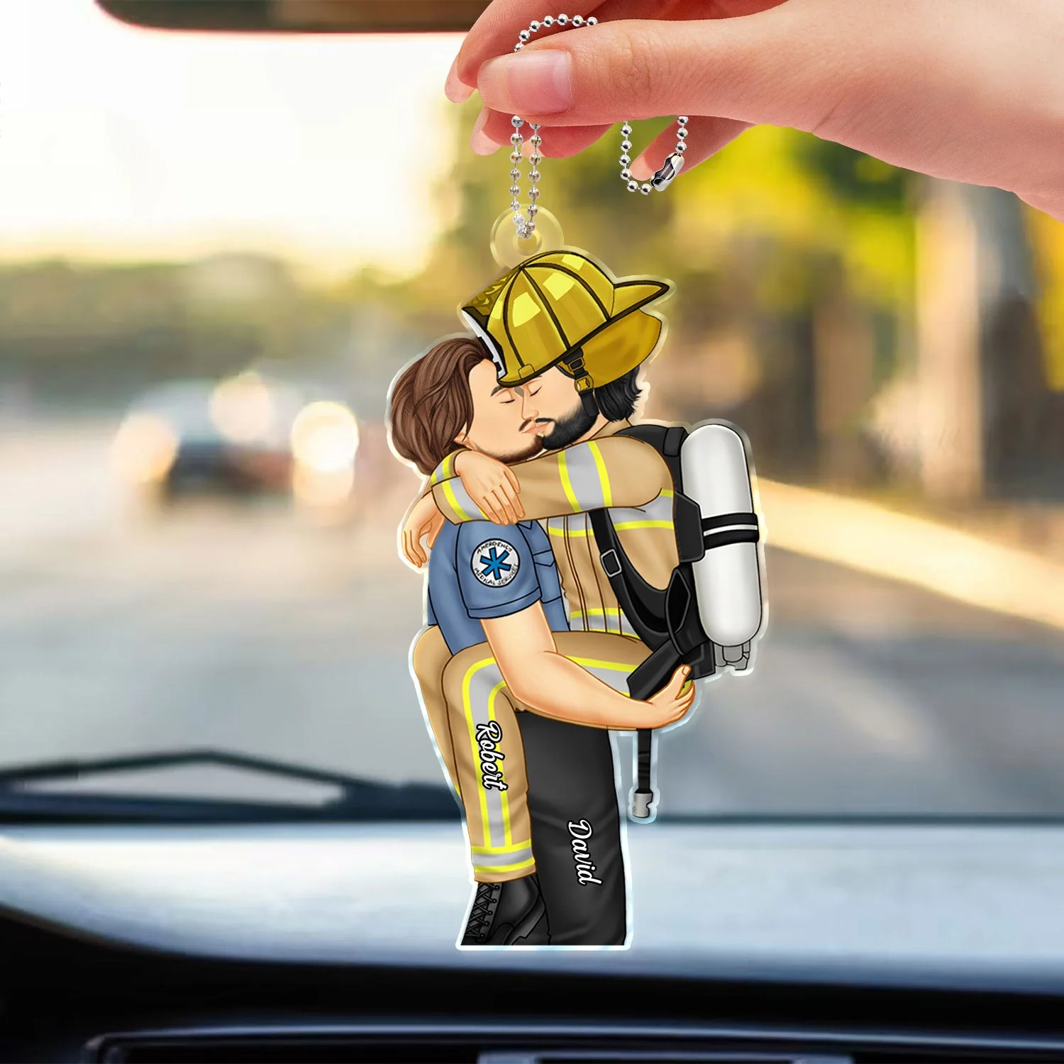 Couple Kissing Occupation - Gift For Couples, Nurse, Firefighter, Police Officer - Personalized Acrylic Car Hanger - Image 3