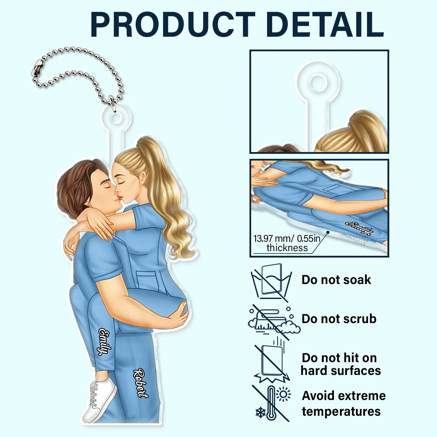 Couple Kissing Occupation - Gift For Couples, Nurse, Firefighter, Police Officer - Personalized Acrylic Car Hanger - Image 5