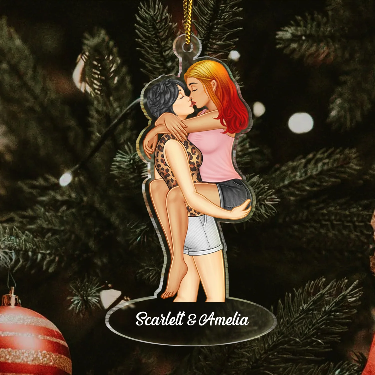Couple Kissing Style 2 - Christmas Gift For Lover, Husband, Wife, Couples - Personalized Cutout Acrylic Ornament - Image 3