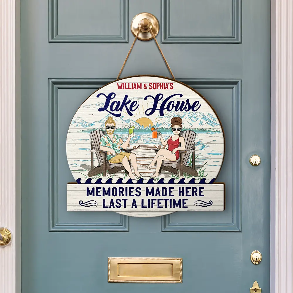 Couple Lake House Memories Made Here - Personalized Custom Shaped Wood Sign - Image 3