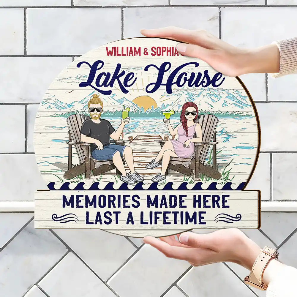 Couple Lake House Memories Made Here - Personalized Custom Shaped Wood Sign - Image 4