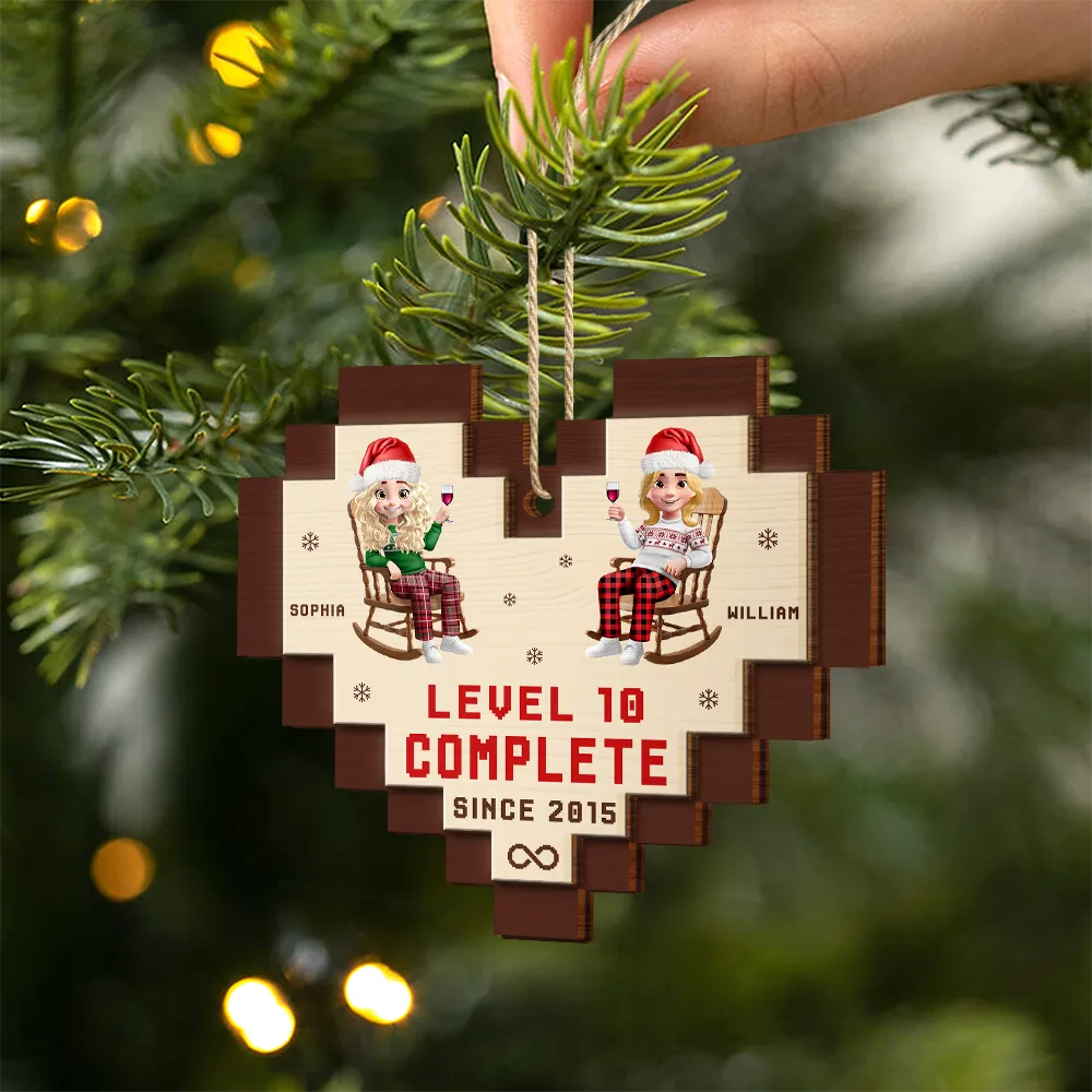 Couple Level Complete - Personalized 2-Layered Wooden Ornament - Image 2