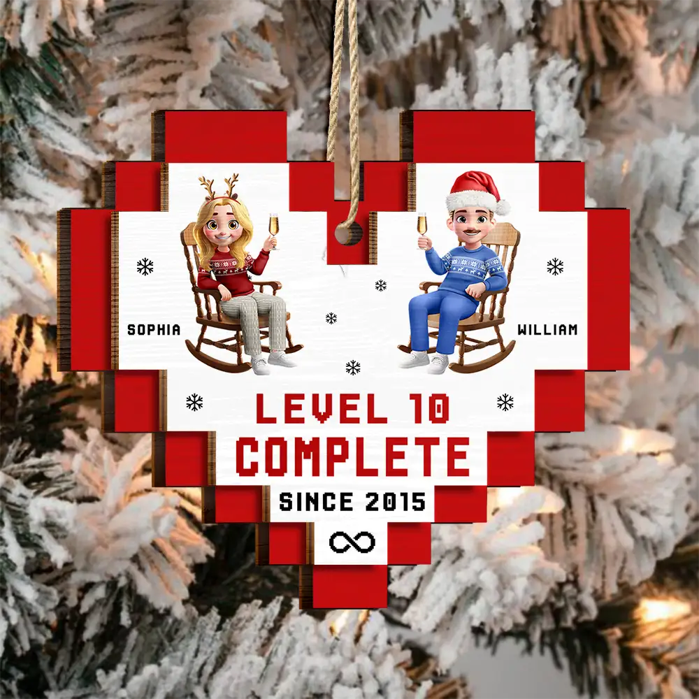 Couple Level Complete - Personalized 2-Layered Wooden Ornament - Image 3