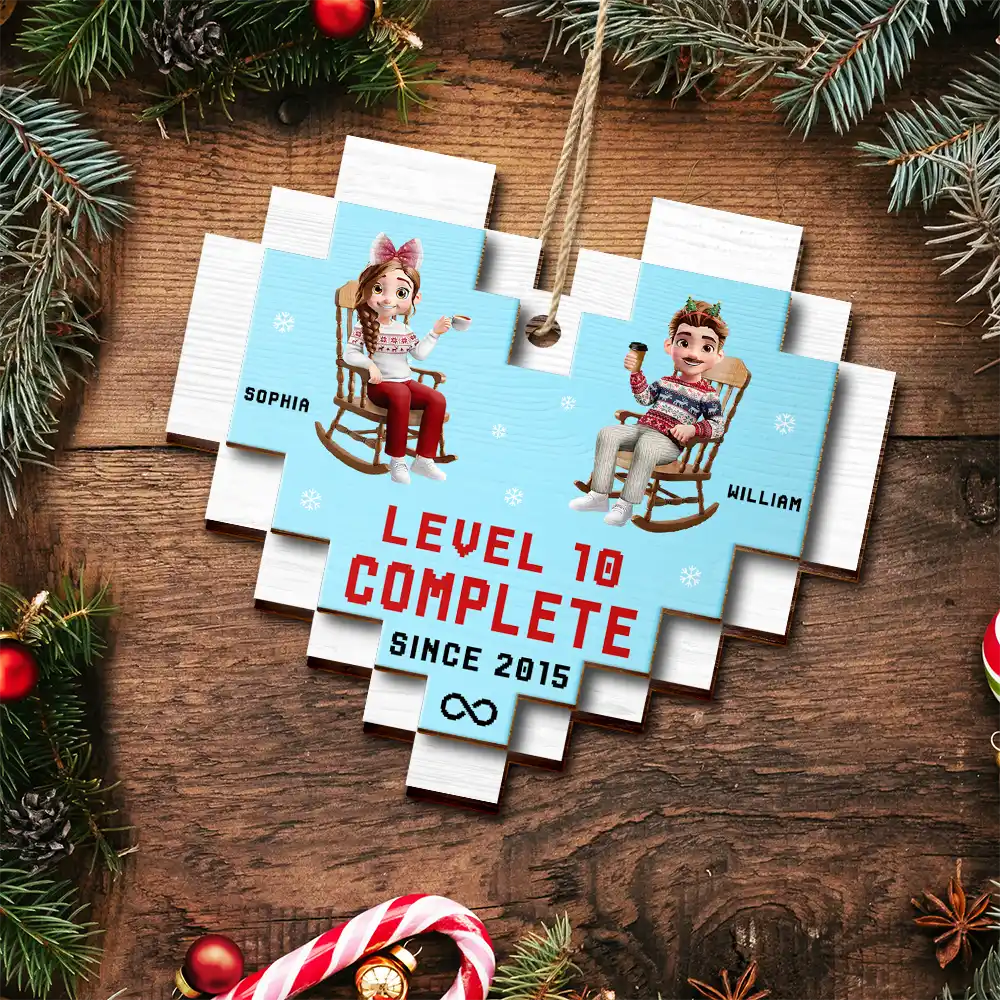 Couple Level Complete - Personalized 2-Layered Wooden Ornament - Image 4