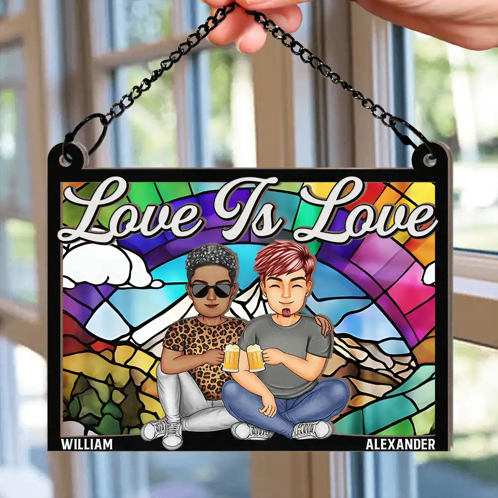 Couple Love Is Love - Personalized Window Hanging Suncatcher Ornament - Image 2