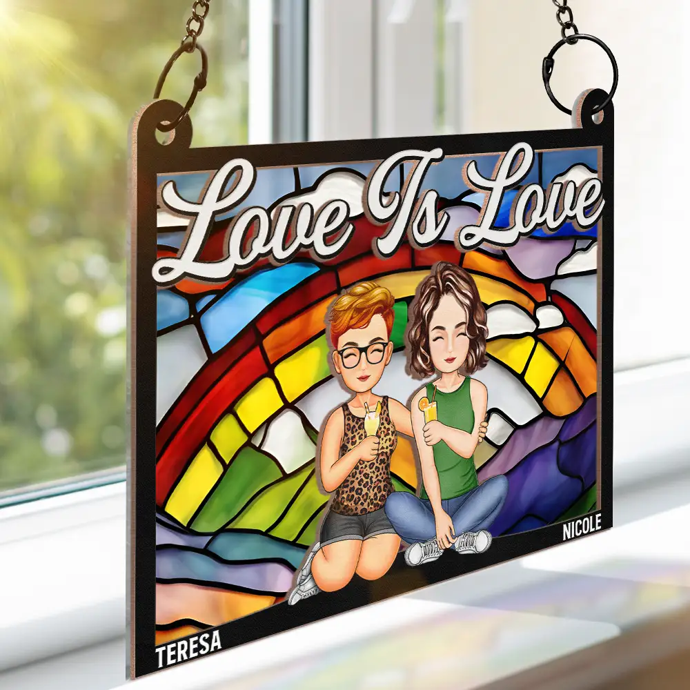 Couple Love Is Love - Personalized Window Hanging Suncatcher Ornament - Image 3