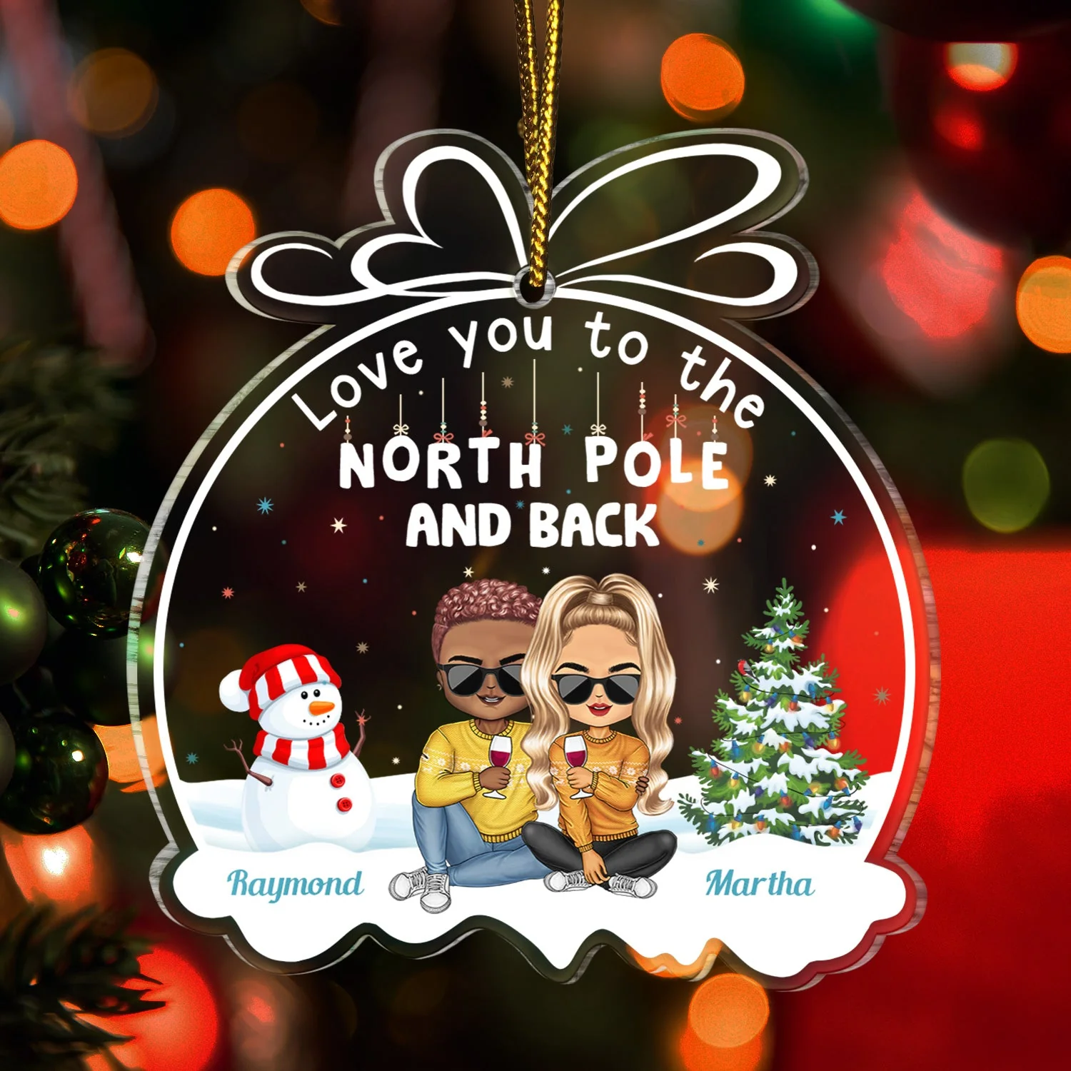 Couple Love You To The North Pole And Back - Anniversary, Christmas Gift For Couples, Husband, Wife, Boyfriend, Girlfriend - Personalized Custom Shaped Acrylic Ornament - Image 3