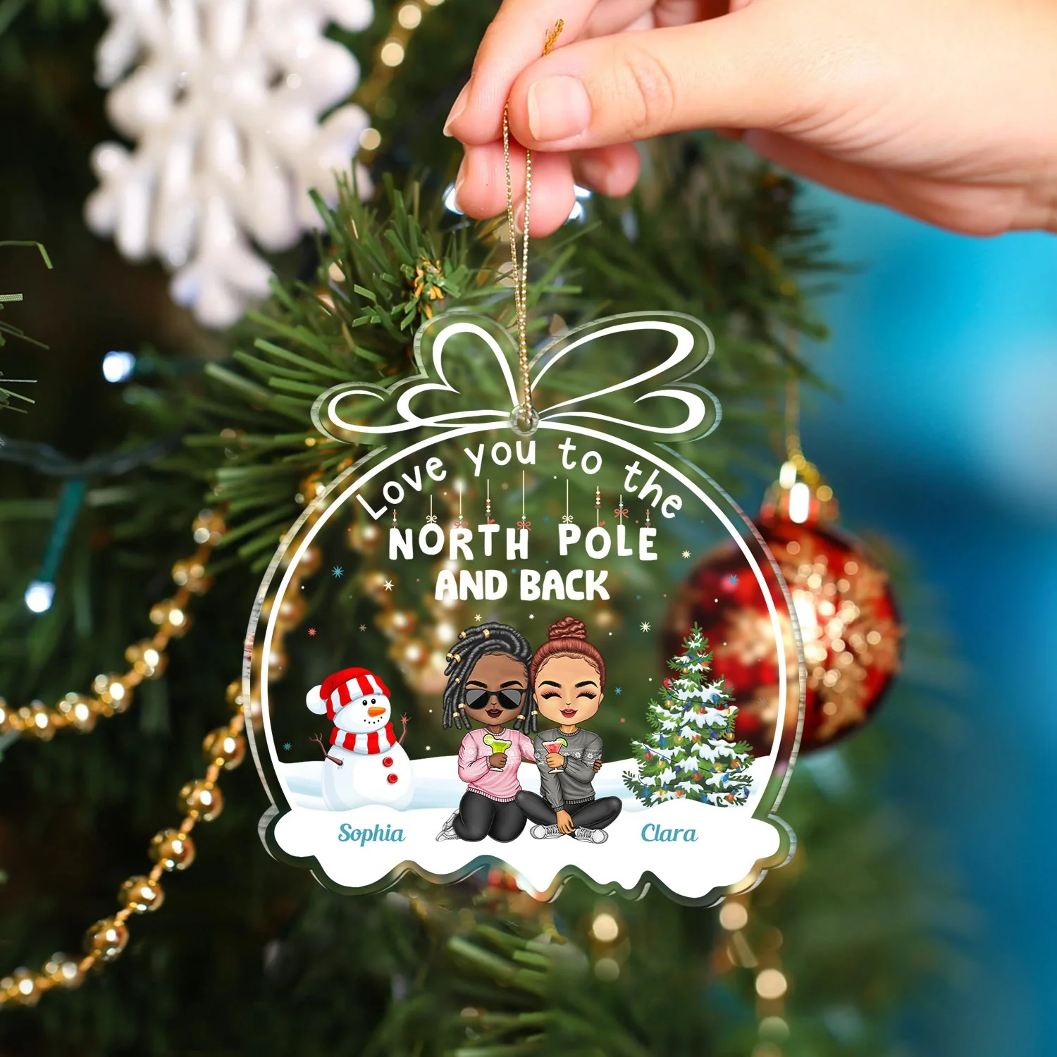 Couple Love You To The North Pole And Back - Anniversary, Christmas Gift For Couples, Husband, Wife, Boyfriend, Girlfriend - Personalized Custom Shaped Acrylic Ornament - Image 4