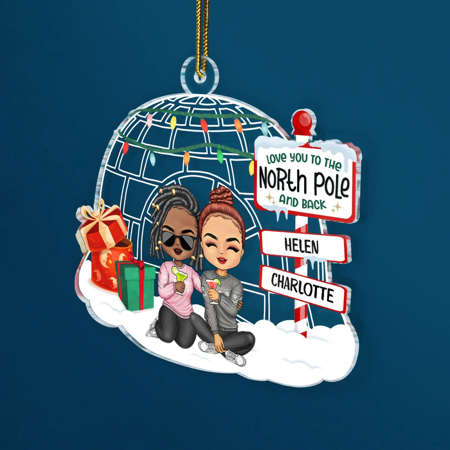 Couple Love You To The North Pole And Back - Anniversary, Christmas Gift For Couples, Husband, Wife, Girlfriend, Boyfriend - Personalized Custom Shaped Acrylic Ornament - Image 2