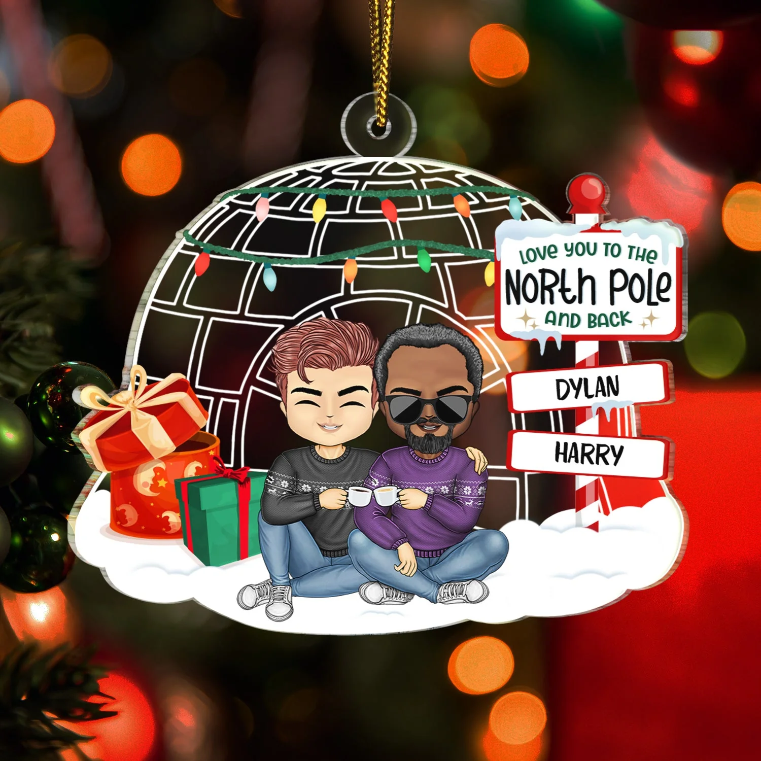 Couple Love You To The North Pole And Back - Anniversary, Christmas Gift For Couples, Husband, Wife, Girlfriend, Boyfriend - Personalized Custom Shaped Acrylic Ornament - Image 3
