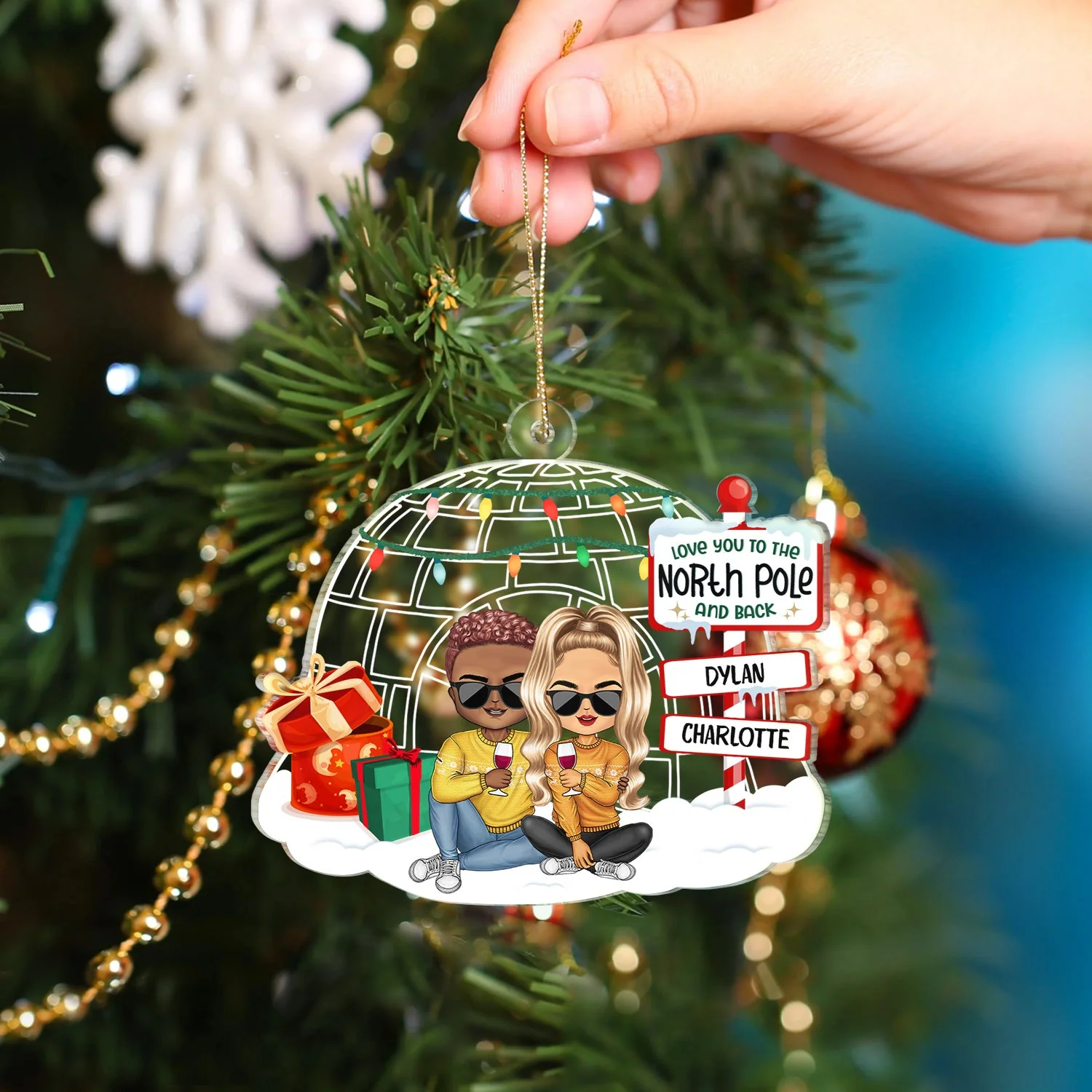 Couple Love You To The North Pole And Back - Anniversary, Christmas Gift For Couples, Husband, Wife, Girlfriend, Boyfriend - Personalized Custom Shaped Acrylic Ornament - Image 4
