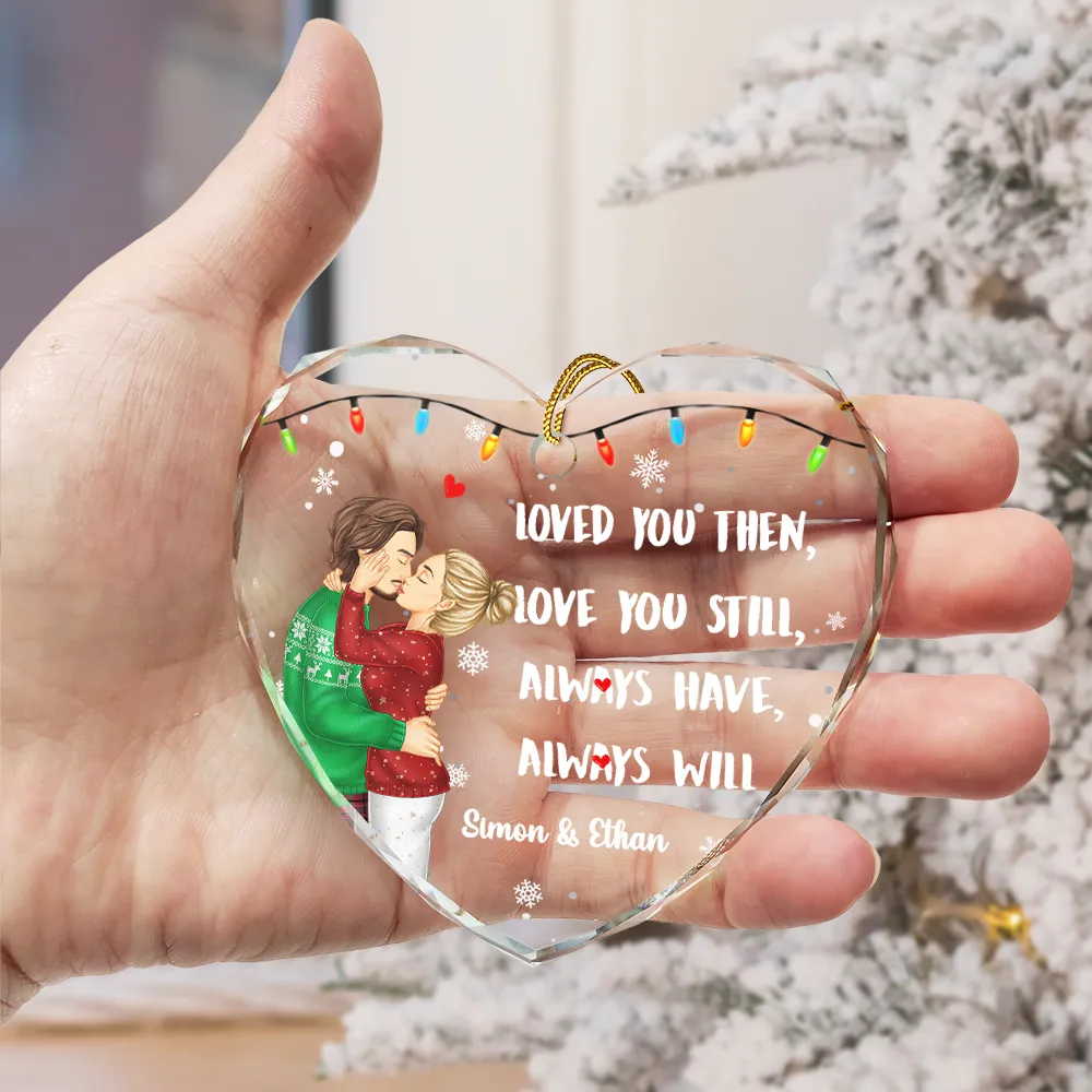 Couple Loved You Then Love You Still - Personalized Heart Shaped Glass Ornament - Image 3