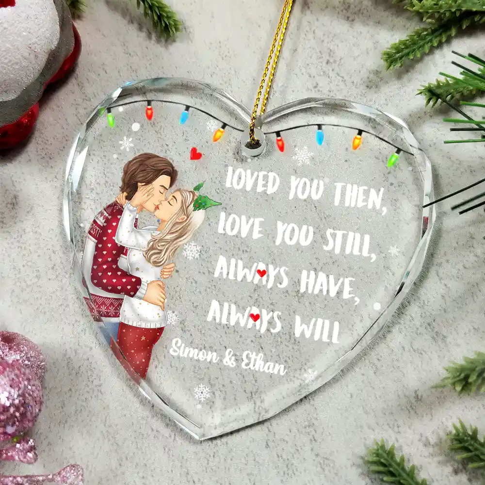 Couple Loved You Then Love You Still - Personalized Heart Shaped Glass Ornament - Image 4
