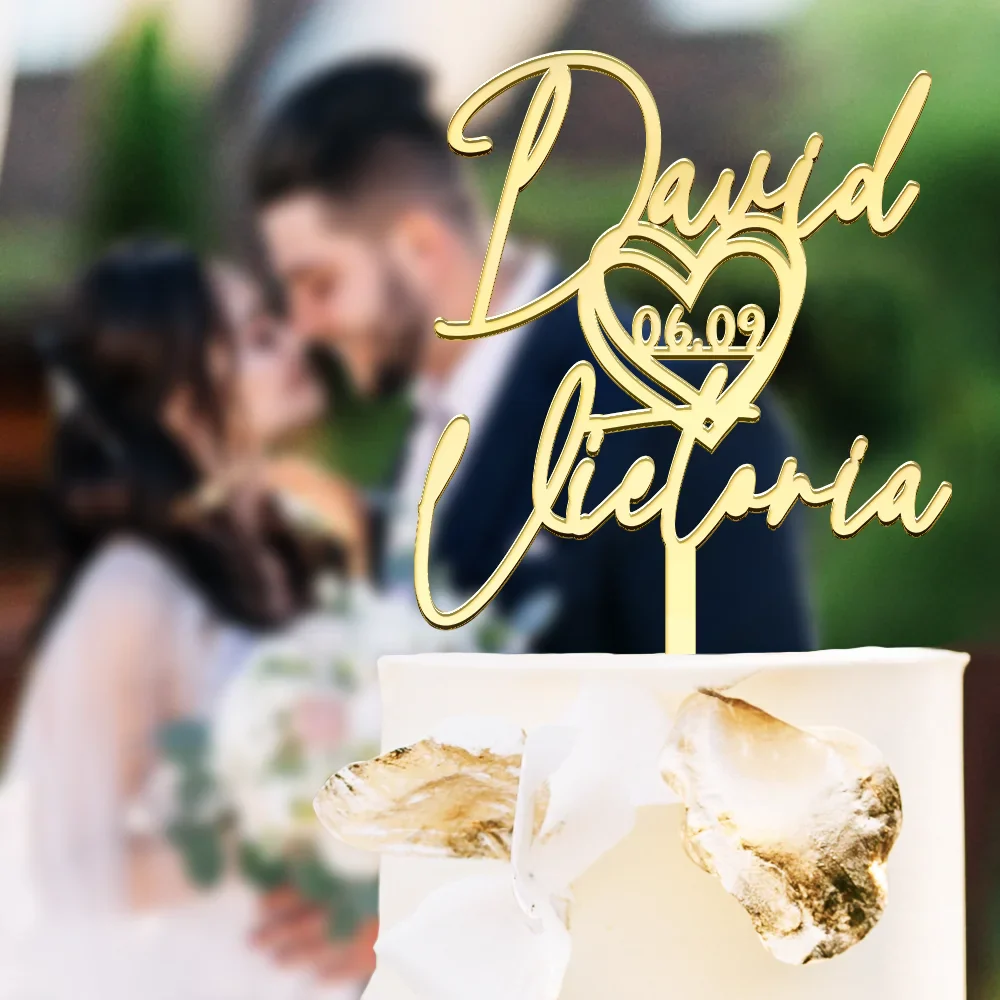 Couple Name With Heart Anniversary Wedding Date - Personalized Cake Topper - Image 3
