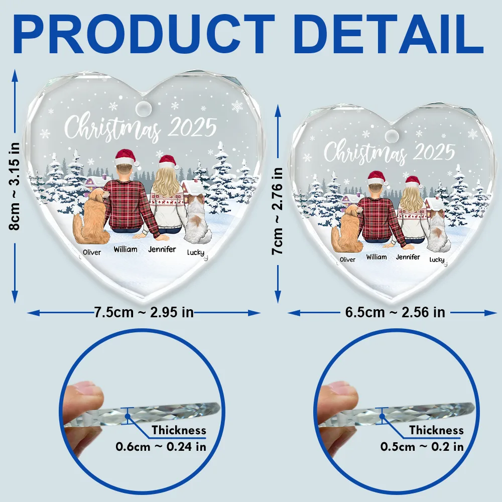 Couple & Pets Christmas - Personalized Heart Shaped Glass Ornament - Image 5