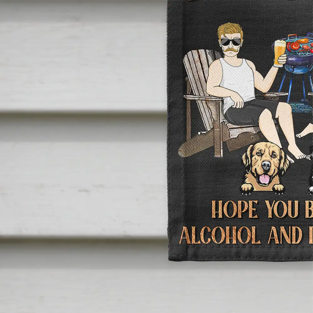 Couple Pool & Patio Bar Hope You Brought Alcohol & Dog Treats - Personalized Flag - Image 4