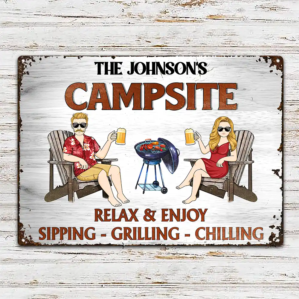 Couple Pool & Patio Sipping Chilling - Personalized Classic Metal Signs - Image 2