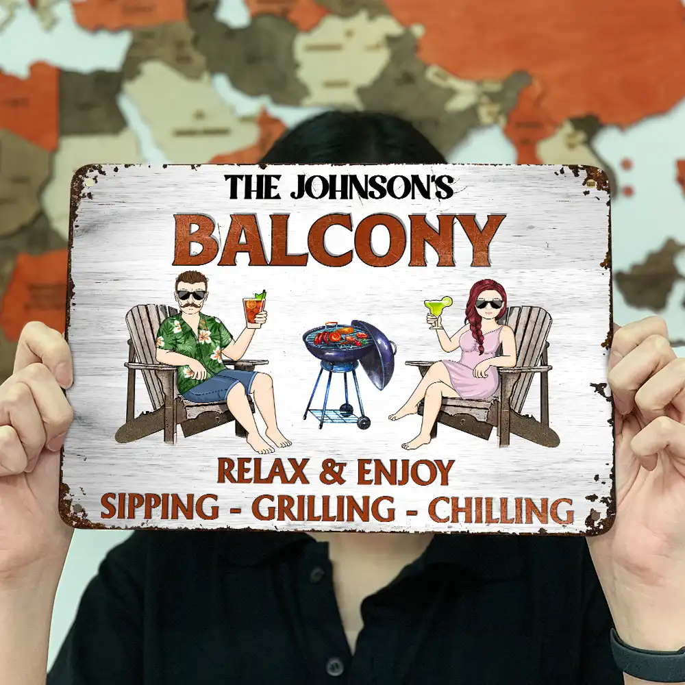 Couple Pool & Patio Sipping Chilling - Personalized Classic Metal Signs - Image 4