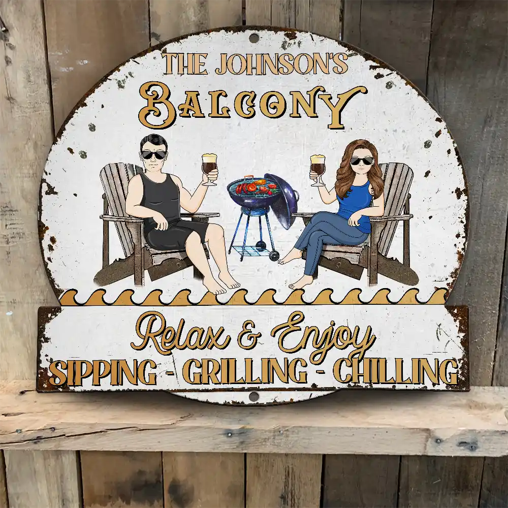 Couple Pool & Patio Sipping Chilling - Personalized Custom Shaped Metal Sign - Image 5