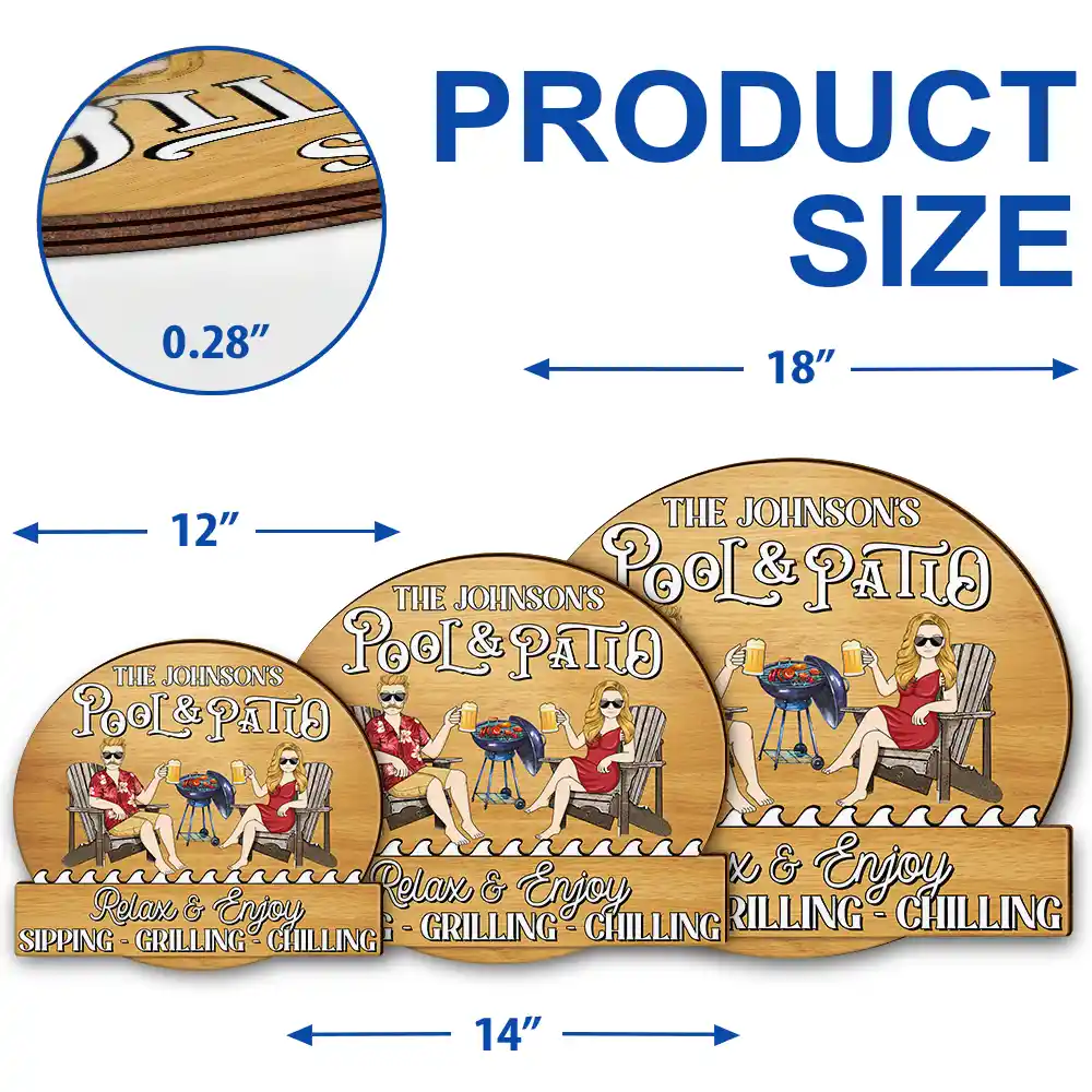 Couple Pool & Patio Sipping Chilling - Personalized Custom Shaped Wood Sign - Image 5