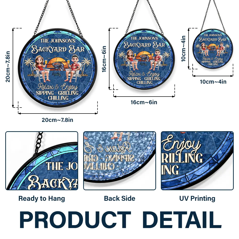 Couple Pool & Patio Sipping Chilling - Personalized Stained Glass Window Hanging Suncatcher - Image 3