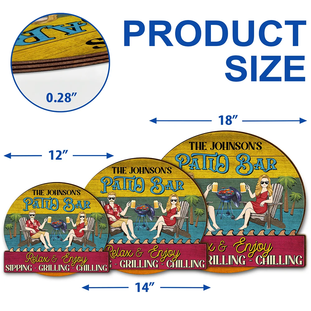 Couple Pool & Patio Sipping Chilling Tropical - Personalized Custom Shaped Wood Sign - Image 5