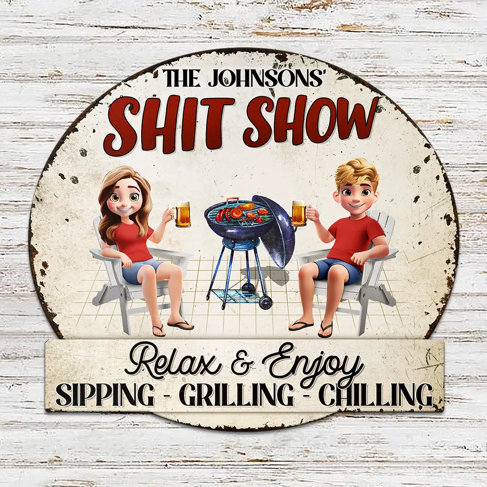 Couple Poolside Bar & Grill Listen To Good Music - Personalized Custom Shaped Metal Sign - Image 2