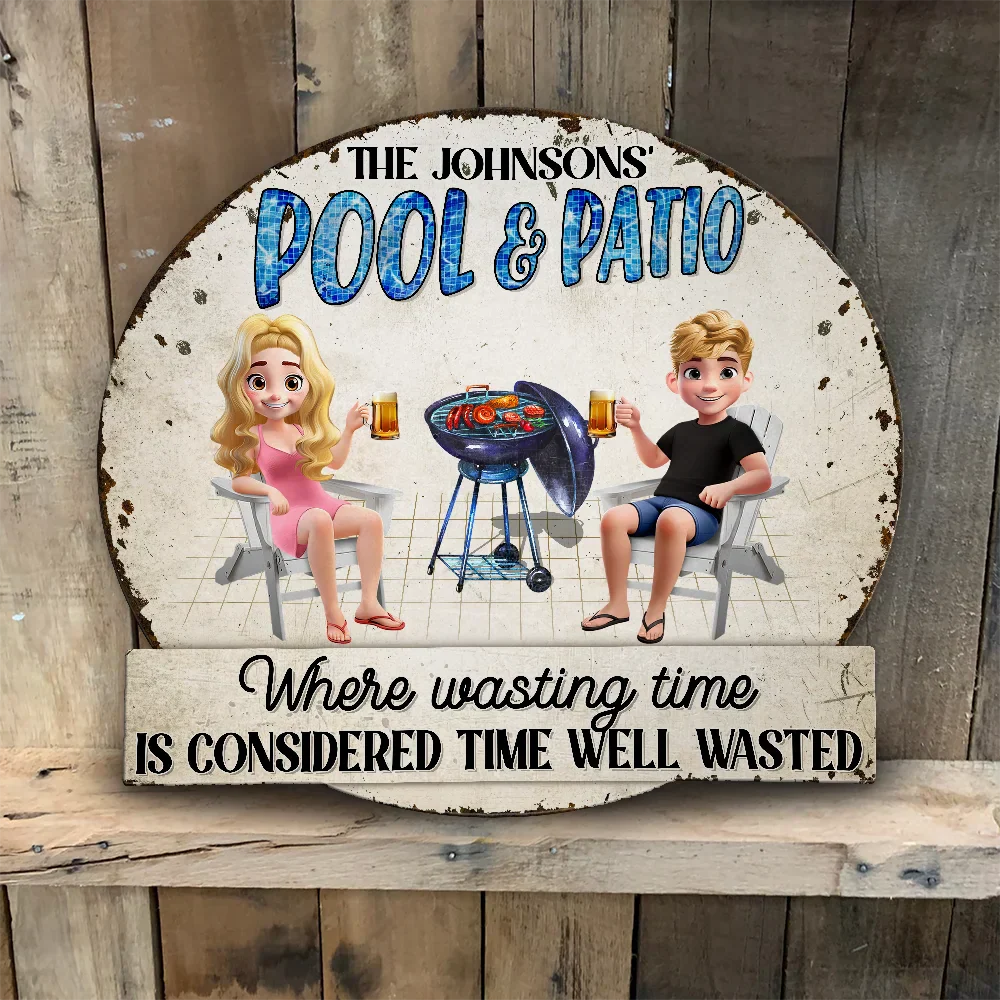 Couple Poolside Bar & Grill Listen To Good Music - Personalized Custom Shaped Metal Sign - Image 5