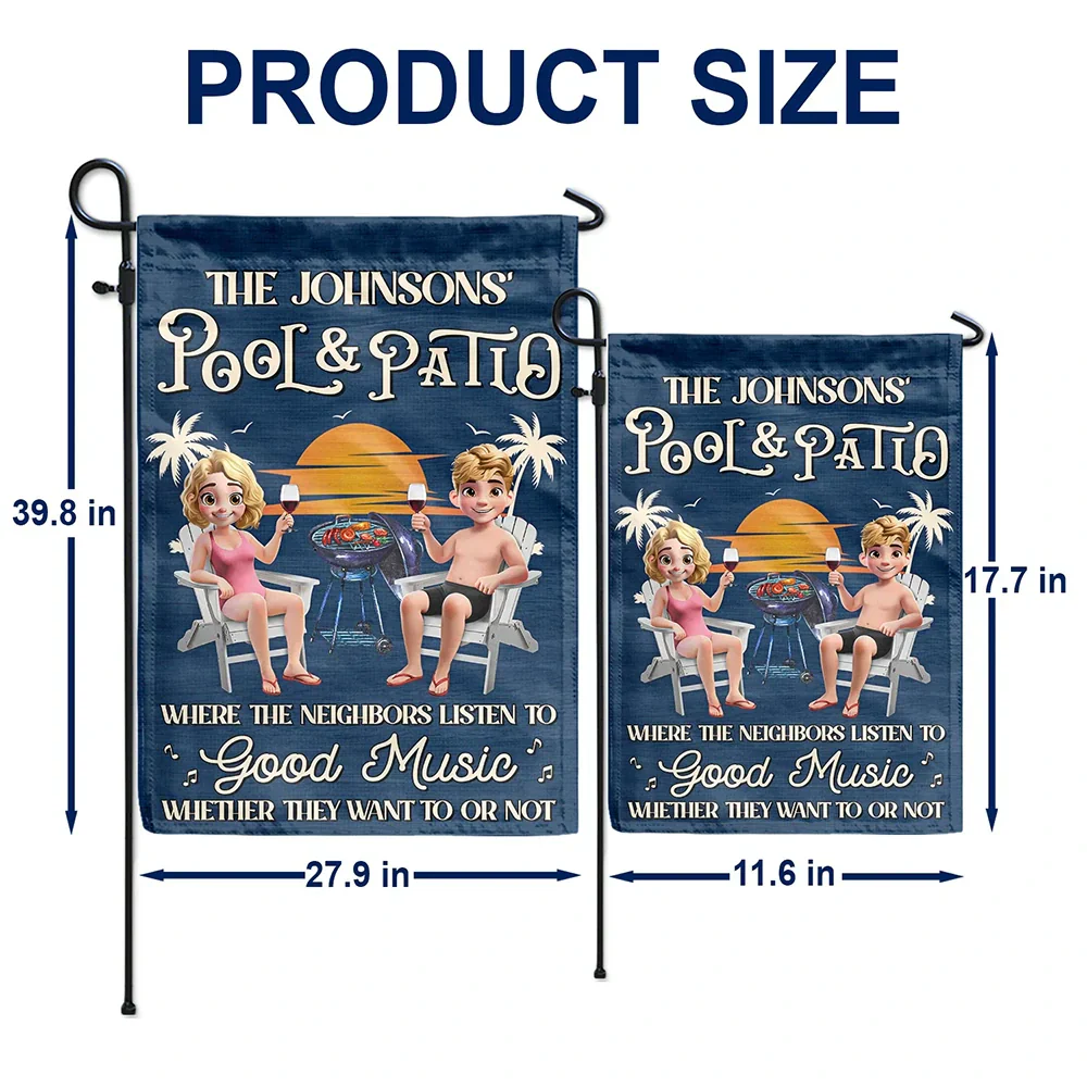 Couple Poolside Paradise Listen To Good Music 3D Effect - Personalized Flag - Image 5