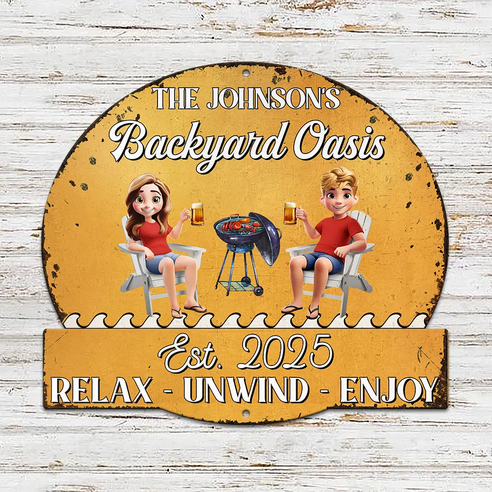 Couple Poolside Paradise - Personalized Custom Shaped Metal Sign - Image 2