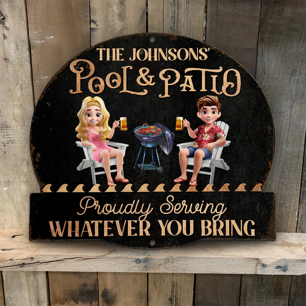 Couple Poolside Paradise - Personalized Custom Shaped Metal Sign - Image 5