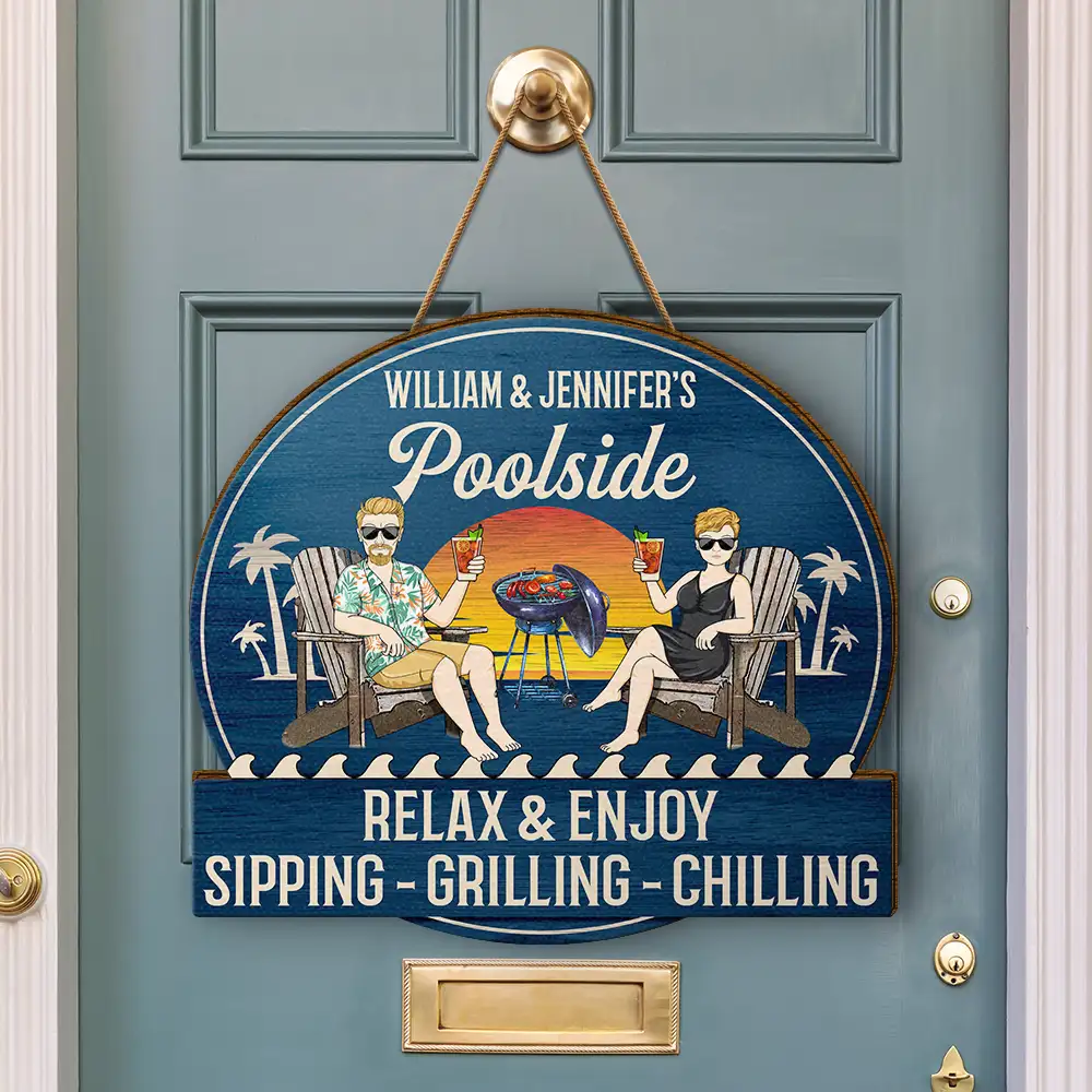 Couple Poolside Paradise - Personalized Custom Shaped Wood Sign - Image 3